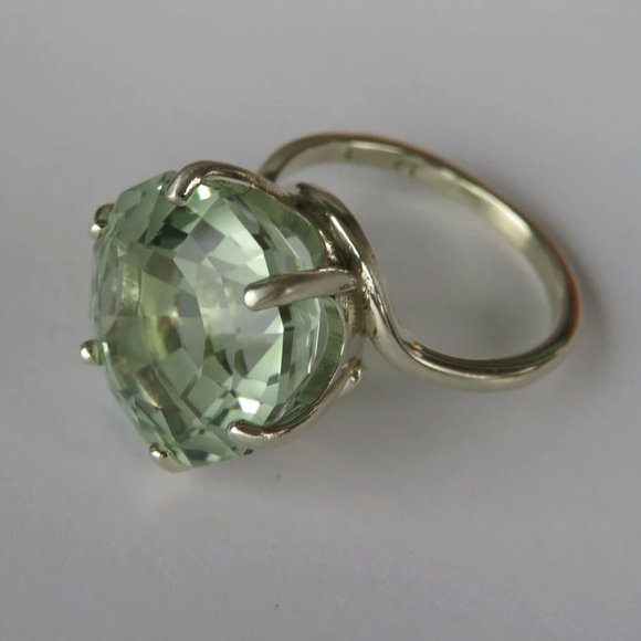 Green Quartz Prasiolite In 14K White Gold Cocktail Ring Size 7 - Picture 5 of 7